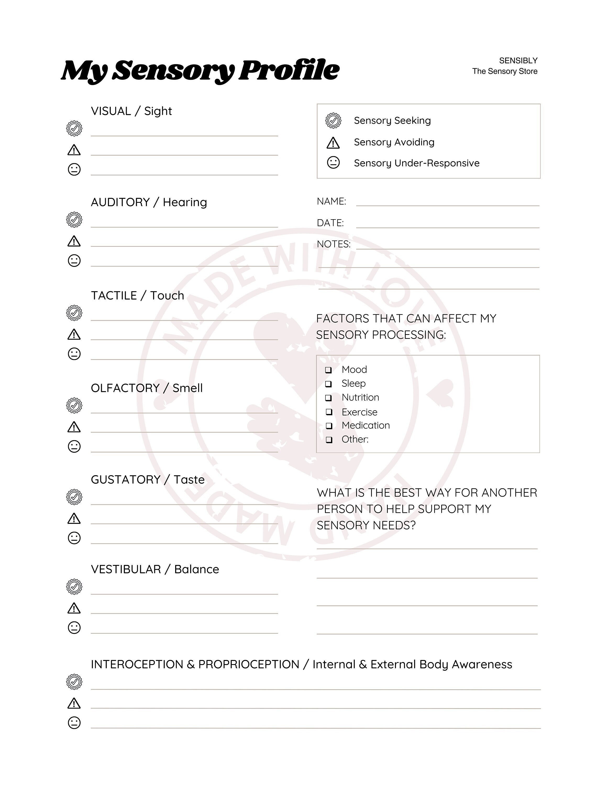 My Sensory Profile 70s Sensory Processing Questionnaire for Parents