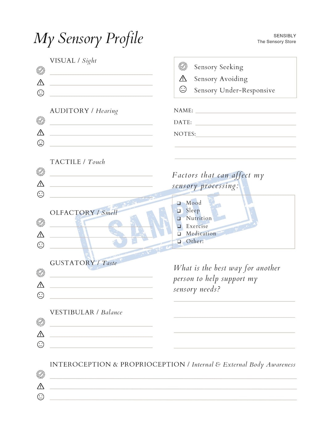 My Sensory Profile Elegant Sensory Processing Questionnaire for Parents