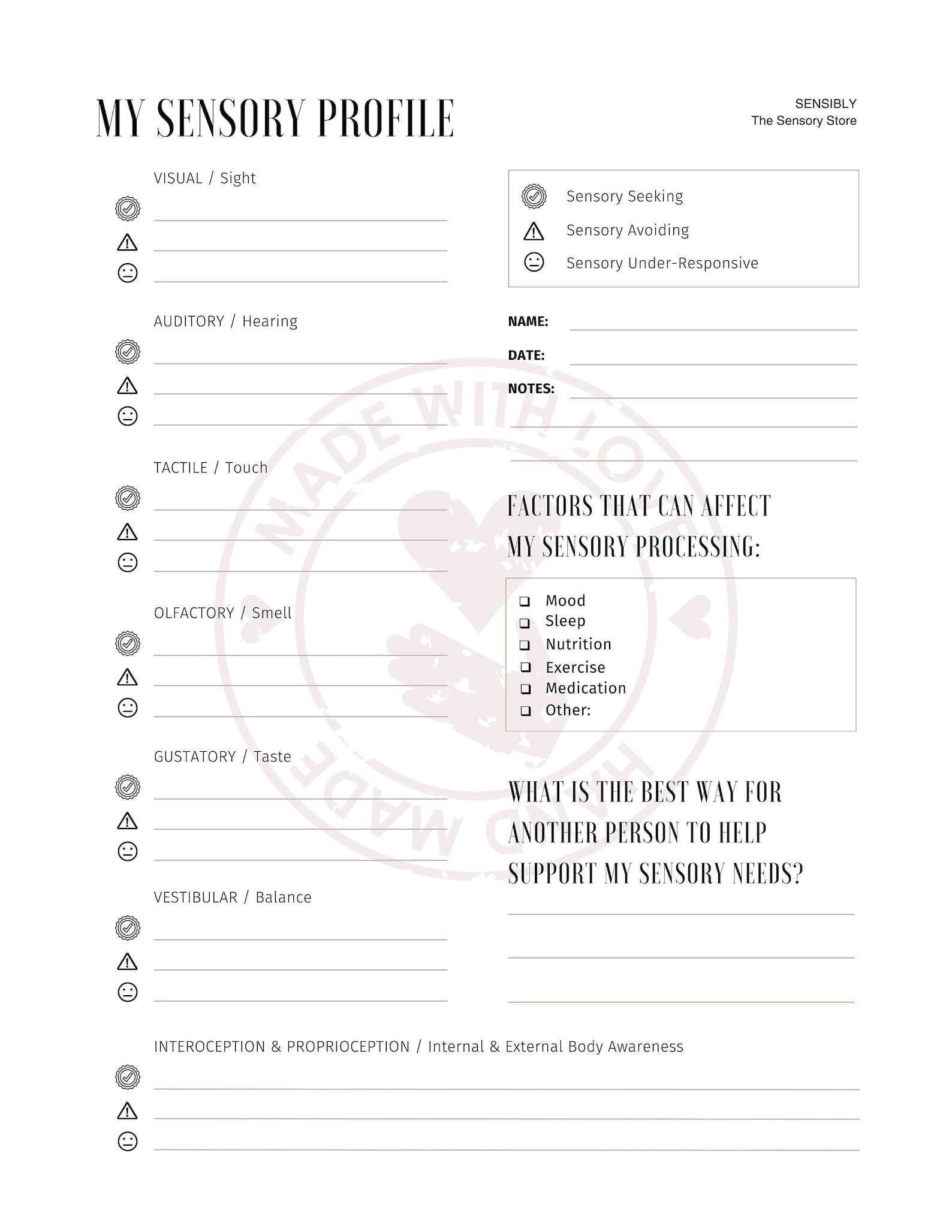 My Sensory Profile 90s Sensory Processing Questionnaire for Parents