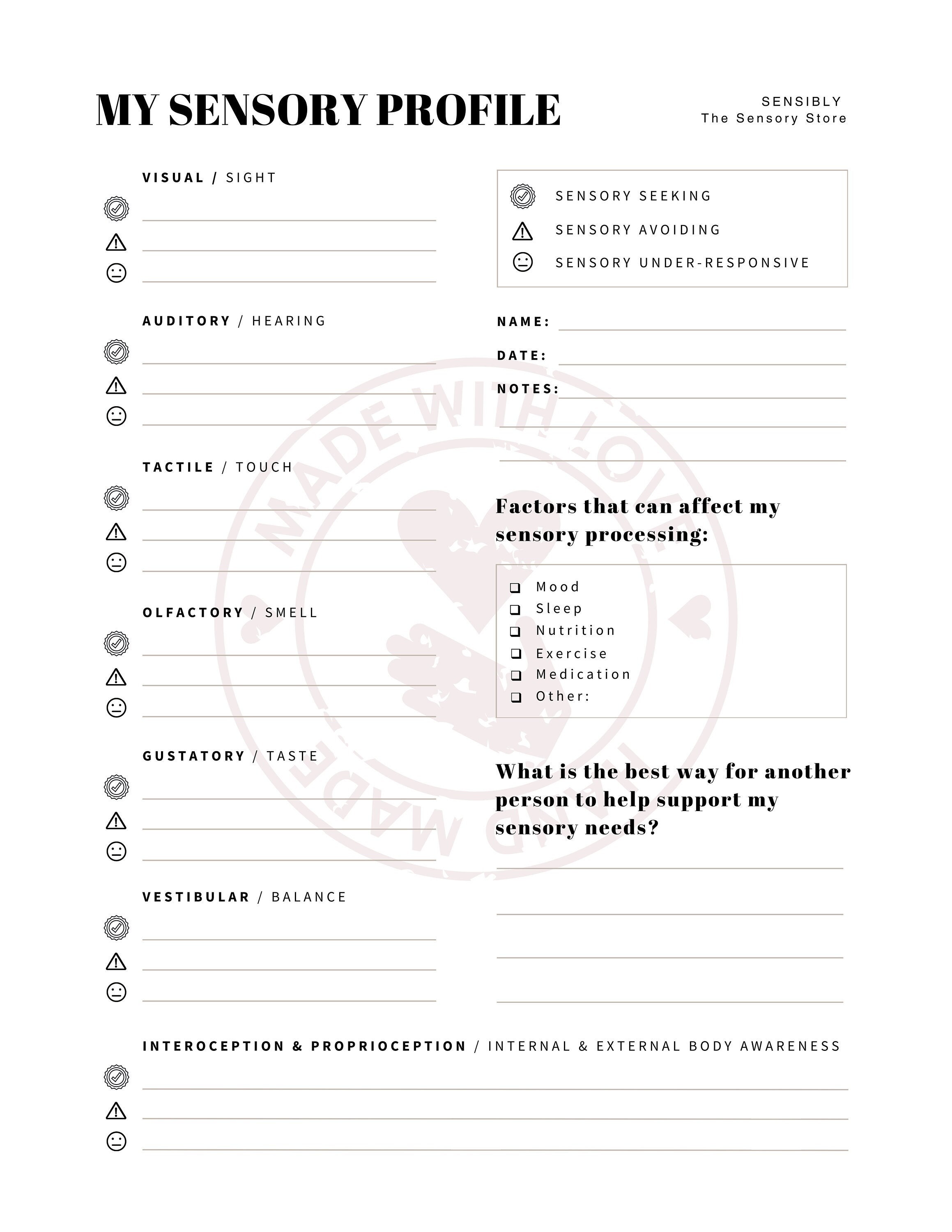 My Sensory Profile Modern Sensory Processing Questionnaire for Parents