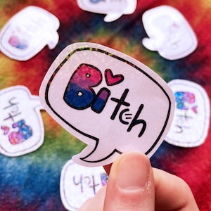 Holographischer Bi Bitch Aufkleber, Bisexual Pride Aufkleber, LGBTQIA+, LGBT Geschenk, handgemachter Aufkleber