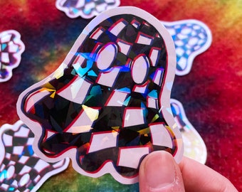 Holographischer Glitch Ghost Aufkleber, Gruseliger Goth Aufkleber, Handgemacht