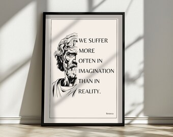 Séneca | Cita estoica | Póster con marco de metal | idea de regalo para estoicos | Decoración de pared moderna e inspiradora para tu hogar.