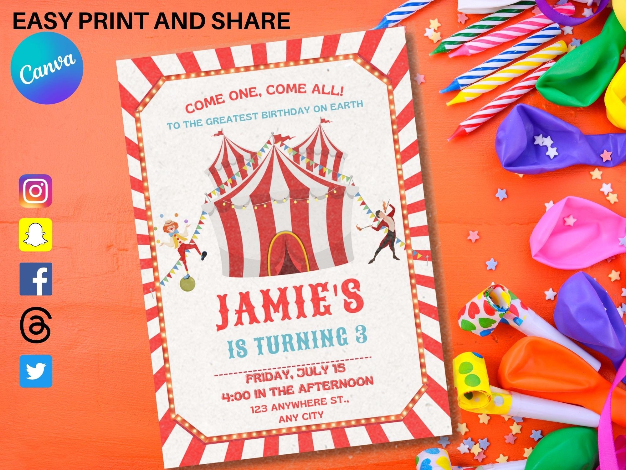 Carnival Birthday Invitation Circus Birthday Invitation Etsy