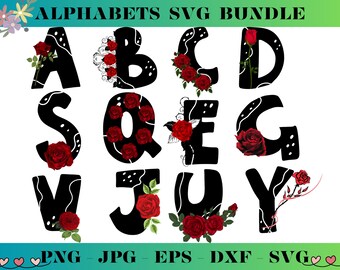 letters SVG, Rose Floral Alphabet, Floral Initial, Alphabet PNG