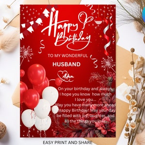 Feliz cumpleaños esposo, tarjeta de cumpleaños para esposo, Mejor esposo del mundo, tarjeta digital, plantillas editables, descargable instantánea.