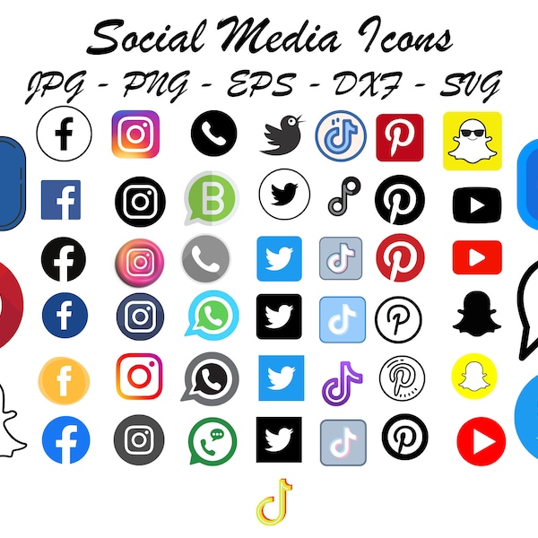 Social Media Transparent Icons SVG Bundle | 37 Icon Logos | Facebook | Instagram | Pinterest | YouTube | Twitter