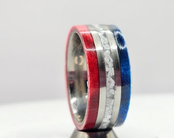 Open Side Triple Inlay Ring with Dyed Burl Maple Wood- Titanium 9mm