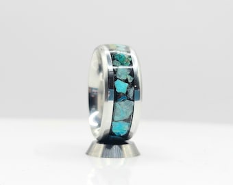 Anillo rústico de titanio con turquesa NM, alianza del suroeste