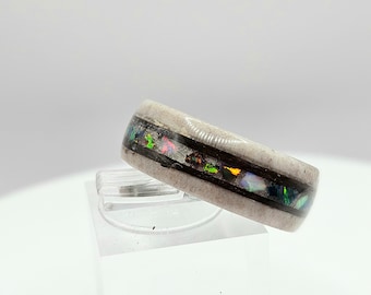 Antler Ring with Opal Inlay & Wood Accents on a Stainless Steel Core