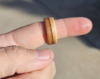 Rustic Dual Wood Ring Made from Historic Parachute Factory Flooring on Titanium Comfort Core