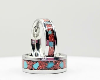 Southwestern Coral Turquoise Ring, Titanium