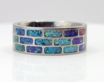Titanium Rainbow Brick Ring - 8mm