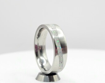 Single Curve Titanium Glow Ring with Opals - 6mm or 8mm Width