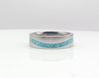 Anillo curvo de titanio color turquesa: ancho de 6 mm u 8 mm