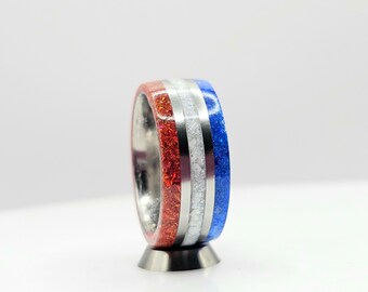 Open Side Triple Inlay Ring With Opals - Titanium 9mm