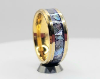 Purple & Blue Abalone in a Gold Plated Tungsten Ring - 8mm