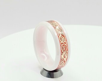 White Ceramic Glow Ring with Nordic / Viking Design