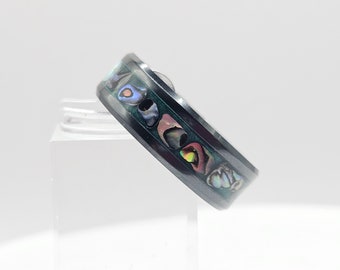 Black Ceramic Glow Ring with Abalone Shell, Comfort Fit Core