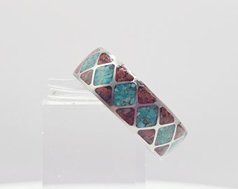 Titanium Ring with Coral & Turquoise Inlay