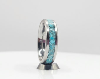 Anillo de titanio turquesa: ancho de 6 mm o 8 mm
