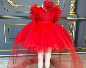 baby girl red dresses special occasion Cute Baby Girl Puffy Red Dress Toddler Birthday Party Princess Dress marryshe