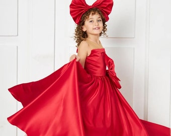 Red Satin Flower Girl Dress: Custom Princess Ball Gown