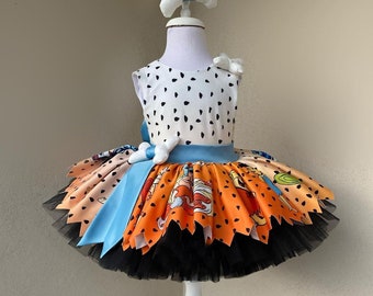 Orange Pebble Dress - Toddler Pebbles Costume for Halloween or Stone Age Themed Fun. Perfect for a Pebbles Flintstone Birthday Bash