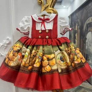 Vintage Bear Print Dress – Adorable & Stylish Girls Dress for Special Occasions