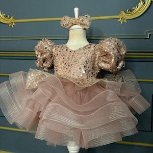 Sequined Toddler Pageant Dress: Blush Pink Puffy Tutu