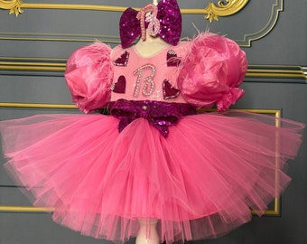 Personalized Hot Pink Tutu Dress: Sequin Crystal Birthday Outfit