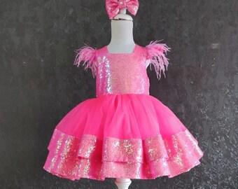 Customizable Crystal Birthday Dress: Pink Sequin Tutu, Flower Girl Outfit