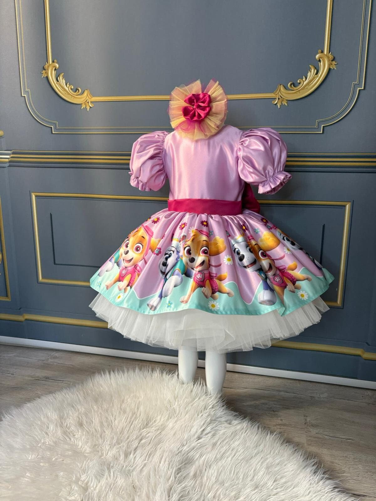 Handmade Paw Patrol Party Dress: Embroidered Puppy Birthday Outfit