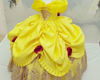 Enchanting Princess Belle Costume for Toddler | Beauty and The Beast Birthday Dress | Baby Girl's Special Occasion Gown