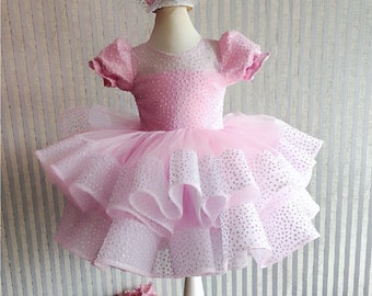 Adorable Pink Toddler Pageant Dress - Lace and Tulle Flower Girl Gown, Perfect for Baby's 1st or 2nd Birthday Celebration