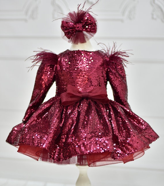 burgundy wine red prom dress Sparkly V-Neck Glitter Long Evening Dress Custom Color / US14 * For the waist Pretty Christmas Dresses for Girls Color:Violet Leaf Adrietta Long Sleeve Off