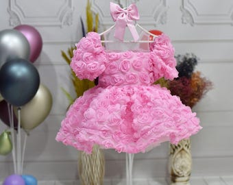 Pink Rose Tutu Dress – Elegant Girls Party & Special Occasion Dress