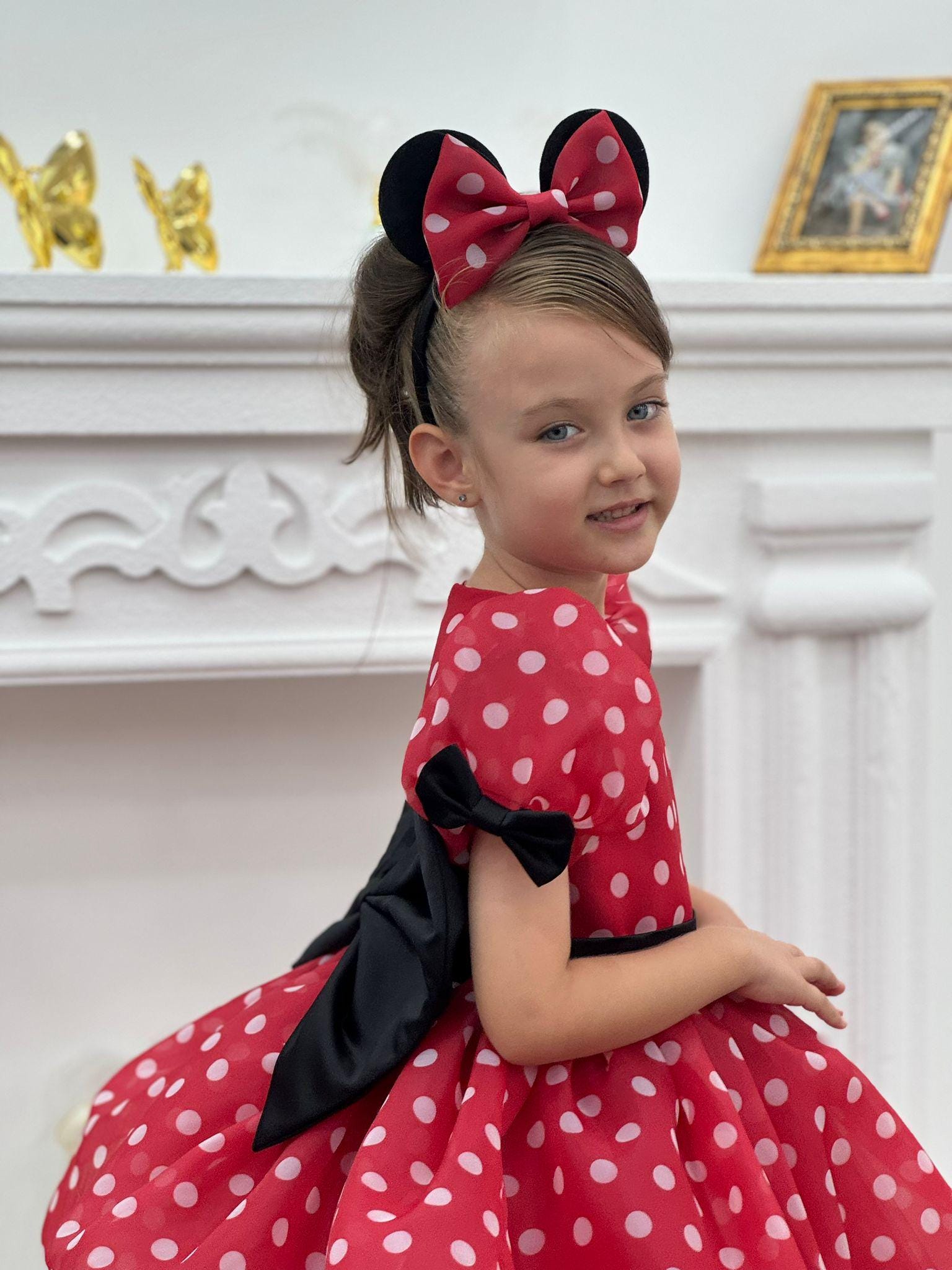 minnie mouse black polka dot dress Girls Smocked Magical Mouse Polkadot Dress with Bows 4T