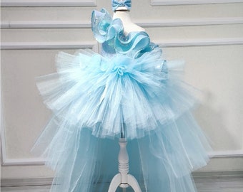 Turquoise Tulle Tutu Dress: One-Shoulder Sequin Flower Girl Gown