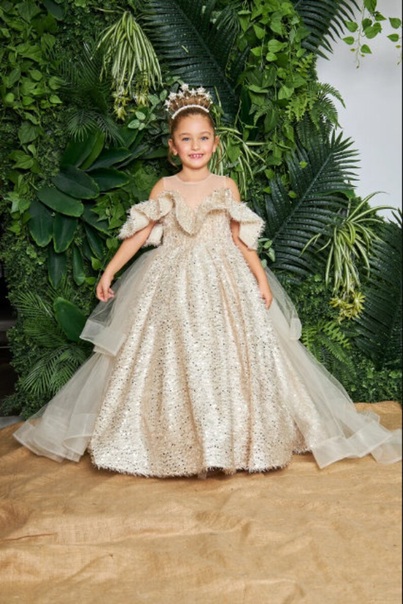 Little Girls Tulle Flower Girl Dress – Elegant Sequin Lace Pageant Prom Bridesmaid Party Dress (Sleeveless, Zipper Back) - View #3