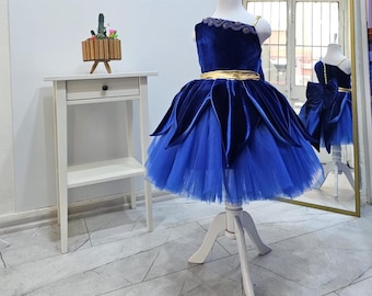 Gold & Royal Blue Flower Girl Dress, Gold Bridesmaid Dress, Gold Couture  Flower Girl Gown, Bespoke Girls Dress, Gold Tulle Princess Dress - Etsy