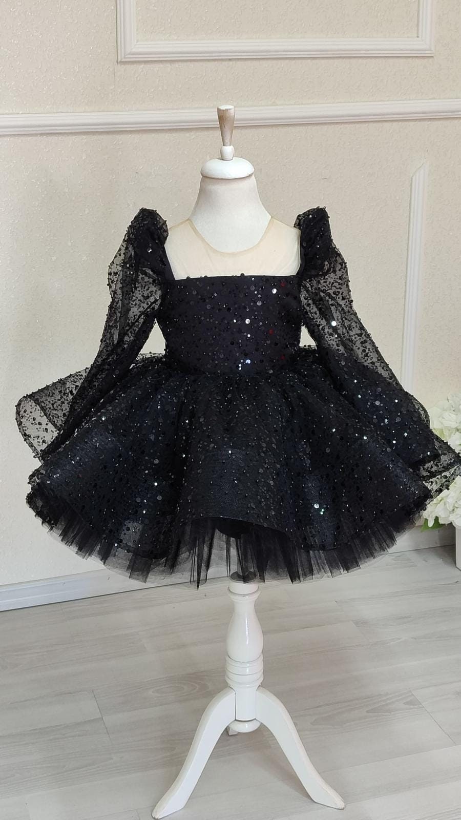 Toddler Black Lace Dress: Tulle Flower Girl Pageant Dress