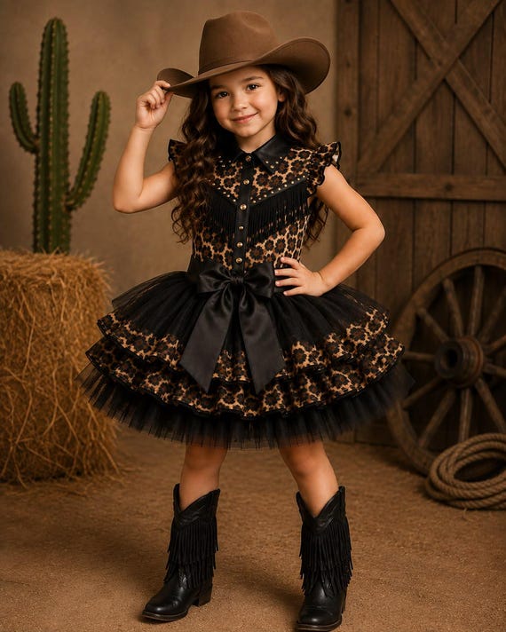 cowgirl birthday dress Leopard for Girls, Western Rodeo Costume, Luxury Country Princess Dress, Black Tutu Outfit, Halloween Cowgirl Dress New Anarkali Dress 2026 Chiffon Bridesmaid Dresses Core Colors:Moroccan Red Custom requests may be