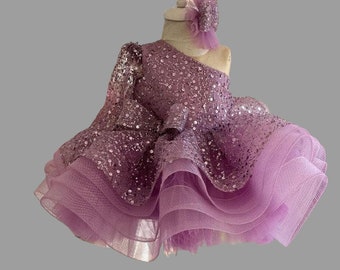 Lavender Sequin One-Shoulder Puffy Dress: Toddler Birthday Tutu