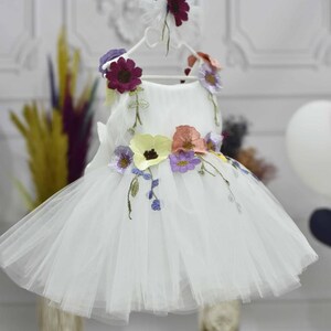 White Tulle Flower Girl Dress: Spring Floral Birthday Outfit