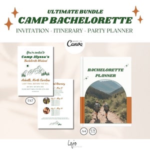 Camp Bachelorette Itinerary, Invitation, Planner | Retro Bachelorette Party Itinerary | Last Trail Before the Veil | Itinerary Template