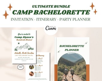 Camp Bachelorette Itinerary, Invitation, Planner | Retro Bachelorette Party Itinerary | Last Trail Before the Veil | Itinerary Template