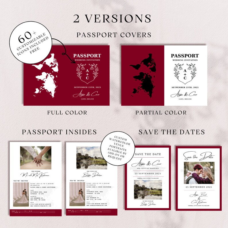 Passport Wedding Invitation Bundle Destination Wedding Set Passport
