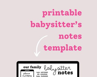 Plantilla imprimible de notas e información de niñera