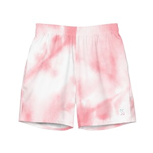 May include: Pink tie-dye shorts with a small white logo on the right leg.